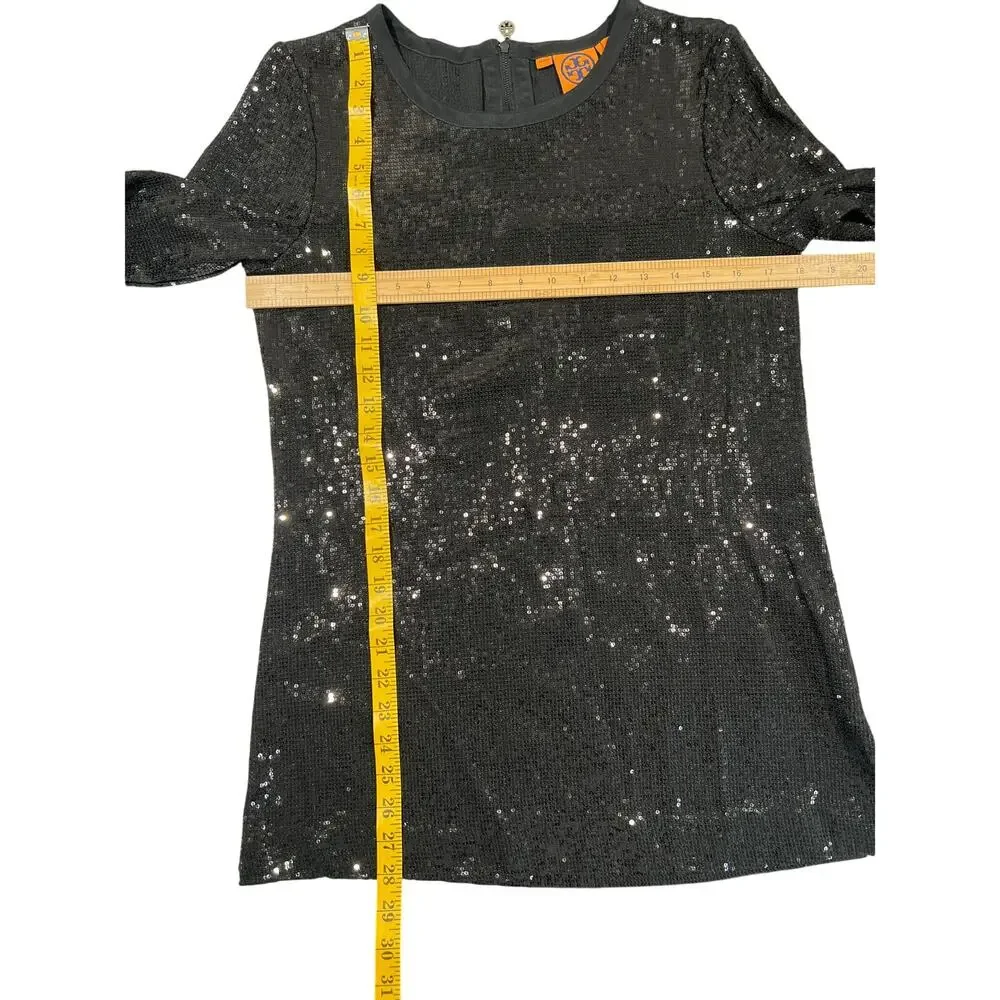 Tory Burch Sequined 100% SILK Black Top Women Size 6 GLAM Sexy Designer Holiday